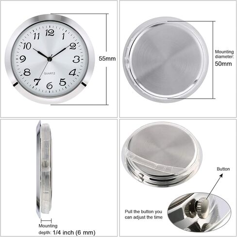Hicarer 2-1/8 Inch (55 mm) Quartz Clock Insert, Zinc-alloy Metal Case, Arabic Numeral, White Face (Gold) in Kuwait