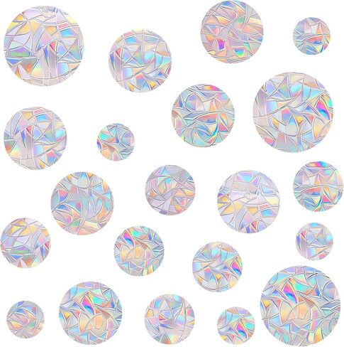 28 Pieces Circle Window Clings for Bird Strickes Anti-Collision Window Decals to Save Birds from Window Collisions,Non Adhesive Prismatic Vinyl Window Clings, Rainbow Stickers in Saudi Arabia