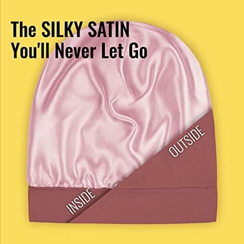 Satin Lined Sleep Cap Bonnet for Curly Hair and Braids, Stay On All Night Hair Wrap with Adjustable Strap for Women and Men, Carol Pink, Pack of 1 in Kuwait