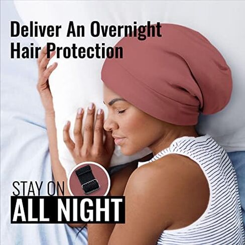 Satin Lined Sleep Cap Bonnet for Curly Hair and Braids, Stay On All Night Hair Wrap with Adjustable Strap for Women and Men, Carol Pink, Pack of 1 in Kuwait