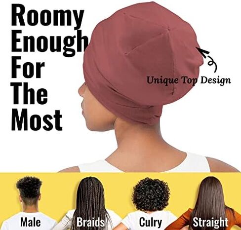 Satin Lined Sleep Cap Bonnet for Curly Hair and Braids, Stay On All Night Hair Wrap with Adjustable Strap for Women and Men, Carol Pink, Pack of 1 in Kuwait