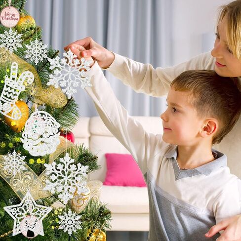 شجرة عيد الميلاد الديكور ندفة الثلج الحلي - 42pcs الأبيض بريق عيد الميلاد ندفة الثلج شجرة تخزين ثلج الرنة سانتا شنقا الحلي لعيد الميلاد الشتاء العجائب عطلة رأس السنة الجديدة in Kuwait