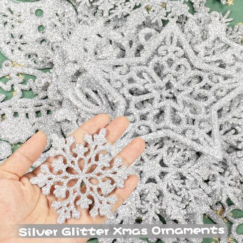 شجرة عيد الميلاد الديكور ندفة الثلج الحلي - 42pcs الأبيض بريق عيد الميلاد ندفة الثلج شجرة تخزين ثلج الرنة سانتا شنقا الحلي لعيد الميلاد الشتاء العجائب عطلة رأس السنة الجديدة in Kuwait