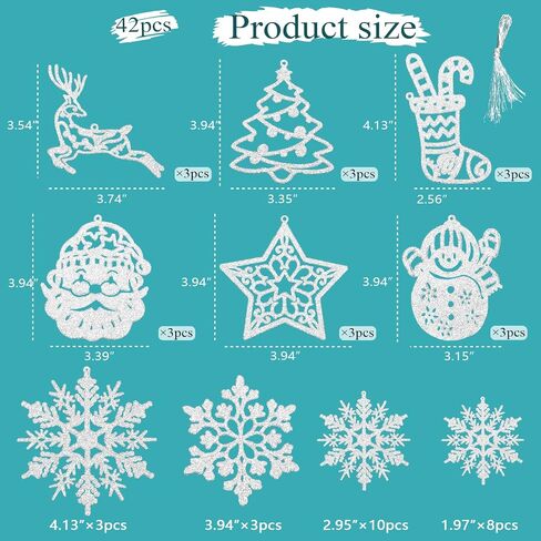 شجرة عيد الميلاد الديكور ندفة الثلج الحلي - 42pcs الأبيض بريق عيد الميلاد ندفة الثلج شجرة تخزين ثلج الرنة سانتا شنقا الحلي لعيد الميلاد الشتاء العجائب عطلة رأس السنة الجديدة in Kuwait