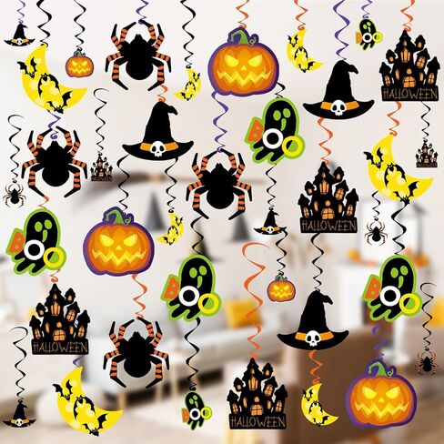 Halloween Hanging Decorations, 36PCS Ceiling Hanging Swirls Decor with Double Sided Cutouts, Halloween Decorations Indoor for Home, Office, Classroom in Saudi Arabia