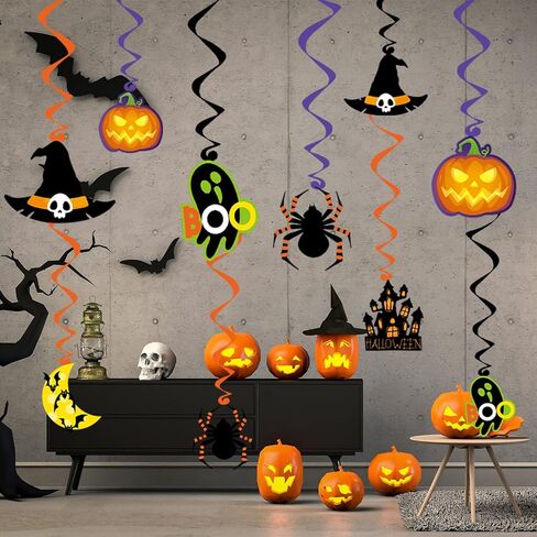 Halloween Hanging Decorations, 36PCS Ceiling Hanging Swirls Decor with Double Sided Cutouts, Halloween Decorations Indoor for Home, Office, Classroom in Saudi Arabia