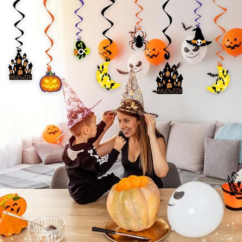 Halloween Hanging Decorations, 36PCS Ceiling Hanging Swirls Decor with Double Sided Cutouts, Halloween Decorations Indoor for Home, Office, Classroom in Saudi Arabia