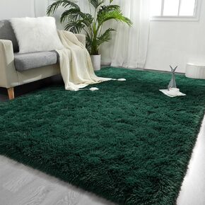Large Area Rugs for Living Room, 3x5 Feet Deep-Green Shaggy Rug Fluffy Throw Carpets, Ultra Soft Plush Modern Indoor Fuzzy Rugs for Bedroom Girls Kids Nursery Room Dorm Home Decor