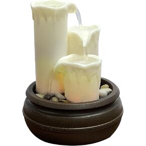 Nature's Mark 7.6" H Color Changing Candle Fountain Tabletop Water Fountain with Natural River Rocks and LED Lights with Remote (Power Cord Attached) in Kuwait