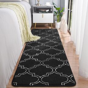 Chicrug Shag Geometric 2x6 Runner Rug for Bedroom, Modern Memory Foam Indoor Hallway Runner Carpet, Fluffy Rug for Living Room Bedside Room Decor for Family, Beige/White