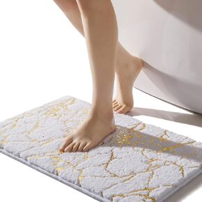 QJHOMO Marble Bathroom Rug Black and Gold Decor Bathroom Rugs Non Slip Bath Mat Super Absorbent Microfiber Plush Bathmat Machine Washable Floor Carpet for Tub, Shower, Bedroom 16"x24" in Saudi Arabia