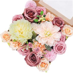 Rose Artificial Flowers Combo Silk Mix Fake Flowers with Stem for DIY Wedding Arch Bridal Bouquets Baby Shower Centerpieces Party Wall Home Decorations