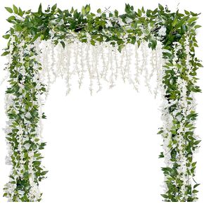 Sggvecsy 6Pcs Wisteria Garland Artificial Flowers Garland Fake Hanging Wisteria Vines Rattan Silk Hanging Flower Vines for Home Garden Outdoor Wedding Arch Party Ceremony Total 35.4Ft (Pink)