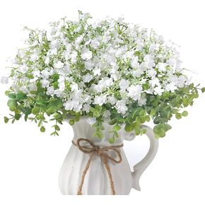 فييرينا باقة زهور الاوكالبتوس الصناعية من 18 قطعة من زهور جيبسوفيلا الصناعية ذات الملمس الحقيقي، قطعة مركزية لتزيين الطاولة بنفسك لحفلات الزفاف وديكور المنزل (ابيض) in Kuwait