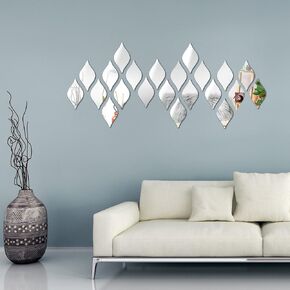 Weysat 30 Pcs Teardrop Mirror Stickers Wall Decor Removable Acrylic Mirror Wall Stickers 3D Mirror Wall Art Decals for Living Room Bathroom Home Office Background Decorations, 6 x 3.3 Inch(Gold)