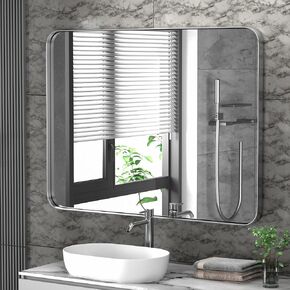 16x24-Inch Brushed Gold Bathroom-Vanity-Mirror for Wall, 304 Stainless Steel Frame Bathroom Mirrors, Rounded Corner Rectangle Farmhouse Mirror, Hanging Modern Mirror in Saudi Arabia