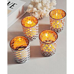 SHMILMH Halloween Votive Candle Holders Set of 12 Black Gold Glass Tealight Candle Holders with 4 Patterns Table Centerpiece for Halloween Party Table Decorations