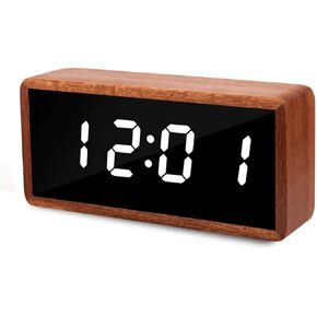 Digital Alarm Clock,Solid Wood Led Modern Desk Clock with 5.5"x2.36"Display,7 Brightness,5 Volume,3 Alarms,Snooze for Kids Bedroom Office (Brown) in Saudi Arabia