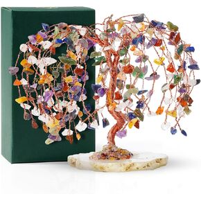 Crystal Tree of Life 7 Chakra Healing Crystal Trees for Home Decor, Office Desk Decor, Living Room Decor, Handmade Bonsai Trees for Positive Energy, Money, Good Luck Birthday Gifts for Women, Mom