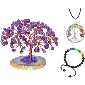 YATSKIA Amethyst Crystals - Gemstone Tree - Crystal Quartz Tree - Purple Decor - Home Office Decor - Good Luck Money Tree - Office Desk Decor - Gemstones and Crystals - Housewarming Gift