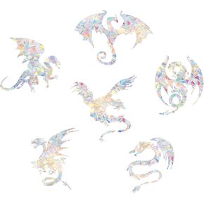 6PCS Dragon Rainbow Glass Window Decal Windows Anti Collision Window Decals for Bird Strikes Glass Alert Prism Decals Non Adhesive Prism Rainbow Window Clings