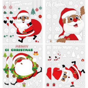 8 Sheets African American Christmas Window Clings Black Santa Claus Window Stickers for Christmas Decorations Christmas Decals for Glass Door Xmas Holiday Decor, 4 Design in Saudi Arabia