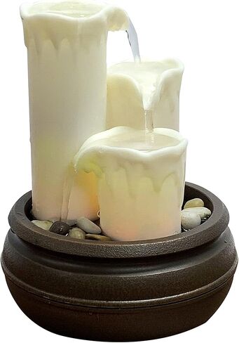 Nature's Mark 7.6" H Color Changing Candle Fountain Tabletop Water Fountain with Natural River Rocks and LED Lights with Remote (Power Cord Attached) in Saudi Arabia