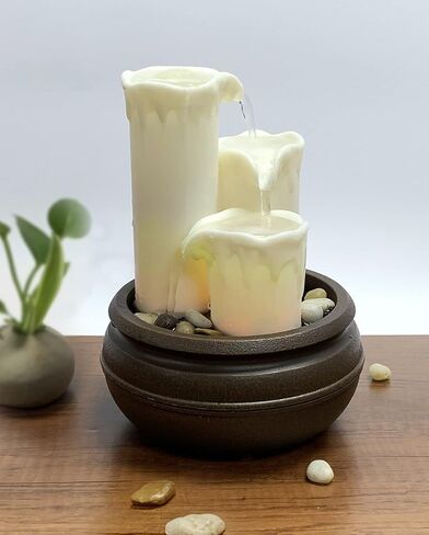 Nature's Mark 7.6" H Color Changing Candle Fountain Tabletop Water Fountain with Natural River Rocks and LED Lights with Remote (Power Cord Attached) in Saudi Arabia