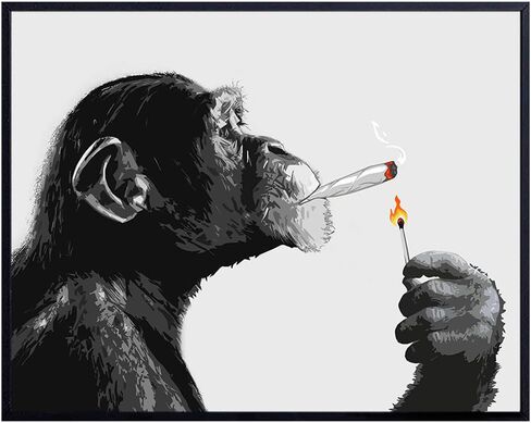 DOPE Chimp Smoking Weed LARGE 11x14 - ديكور غرفة مخدر - هدايا الماريجوانا للرجال - ملصقات مخدر - فن حائط تريبي - طباعة فنية للقنب - ديكور غرفة ستونر - ديكور غرفة تريبي - طباعة ملصق in Kuwait