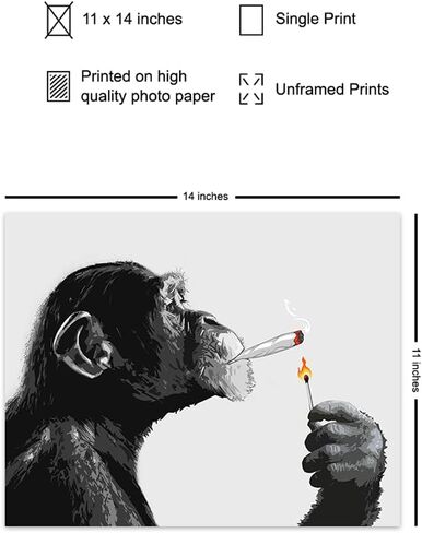 DOPE Chimp Smoking Weed LARGE 11x14 - ديكور غرفة مخدر - هدايا الماريجوانا للرجال - ملصقات مخدر - فن حائط تريبي - طباعة فنية للقنب - ديكور غرفة ستونر - ديكور غرفة تريبي - طباعة ملصق in Kuwait