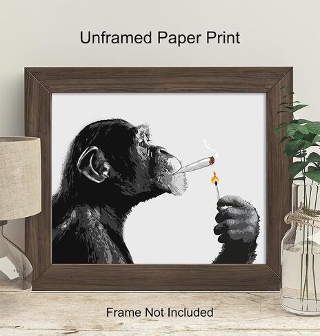 DOPE Chimp Smoking Weed LARGE 11x14 - ديكور غرفة مخدر - هدايا الماريجوانا للرجال - ملصقات مخدر - فن حائط تريبي - طباعة فنية للقنب - ديكور غرفة ستونر - ديكور غرفة تريبي - طباعة ملصق in Kuwait
