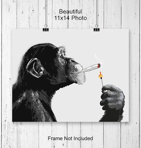 DOPE Chimp Smoking Weed LARGE 11x14 - ديكور غرفة مخدر - هدايا الماريجوانا للرجال - ملصقات مخدر - فن حائط تريبي - طباعة فنية للقنب - ديكور غرفة ستونر - ديكور غرفة تريبي - طباعة ملصق in Kuwait