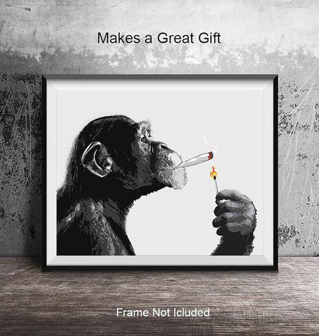 DOPE Chimp Smoking Weed LARGE 11x14 - ديكور غرفة مخدر - هدايا الماريجوانا للرجال - ملصقات مخدر - فن حائط تريبي - طباعة فنية للقنب - ديكور غرفة ستونر - ديكور غرفة تريبي - طباعة ملصق in Kuwait