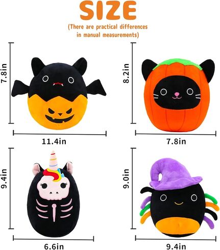 VPPCF 4Pcs Halloween Plush Stuffed Animal Skeleton Black Cat Plush Pillow Toys - Kawaii Pumpkin Cat Pillow Spider Cat Plushie,Collectible Gifts for Kid Fans Adults Birthday Gifts,Halloween Home Decor in Saudi Arabia