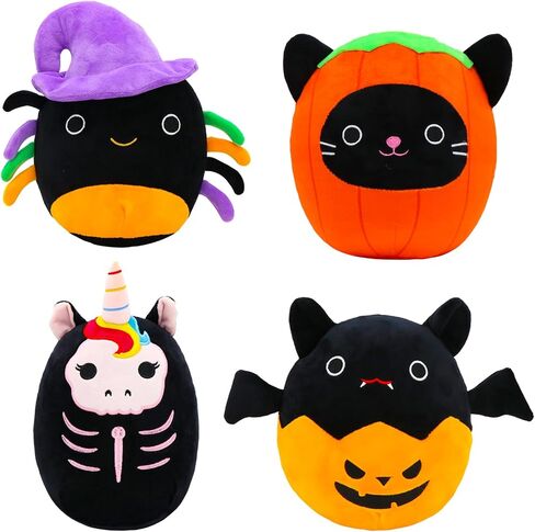 VPPCF 4Pcs Halloween Plush Stuffed Animal Skeleton Black Cat Plush Pillow Toys - Kawaii Pumpkin Cat Pillow Spider Cat Plushie,Collectible Gifts for Kid Fans Adults Birthday Gifts,Halloween Home Decor in Saudi Arabia