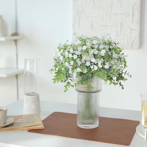 فييرينا باقة زهور الاوكالبتوس الصناعية من 18 قطعة من زهور جيبسوفيلا الصناعية ذات الملمس الحقيقي، قطعة مركزية لتزيين الطاولة بنفسك لحفلات الزفاف وديكور المنزل (ابيض) in Kuwait