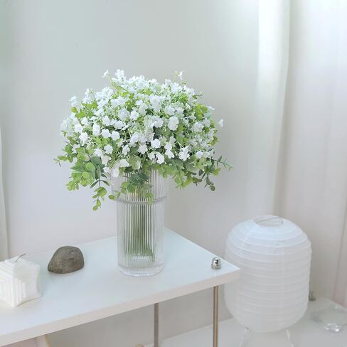 فييرينا باقة زهور الاوكالبتوس الصناعية من 18 قطعة من زهور جيبسوفيلا الصناعية ذات الملمس الحقيقي، قطعة مركزية لتزيين الطاولة بنفسك لحفلات الزفاف وديكور المنزل (ابيض) in Kuwait