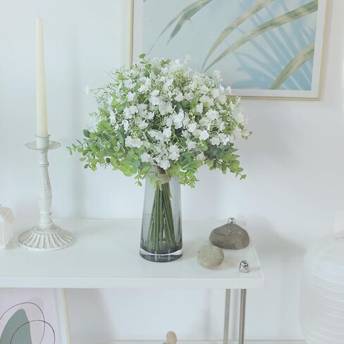 فييرينا باقة زهور الاوكالبتوس الصناعية من 18 قطعة من زهور جيبسوفيلا الصناعية ذات الملمس الحقيقي، قطعة مركزية لتزيين الطاولة بنفسك لحفلات الزفاف وديكور المنزل (ابيض) in Kuwait