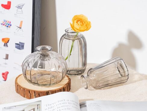 Bud Vase Set of 3 Small Vase Mini Glass Vase for Desktop Centerpieces Decor,Handmade Vase for Flowers (Brown) in Kuwait