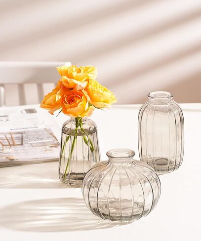 Bud Vase Set of 3 Small Vase Mini Glass Vase for Desktop Centerpieces Decor,Handmade Vase for Flowers (Brown) in Kuwait