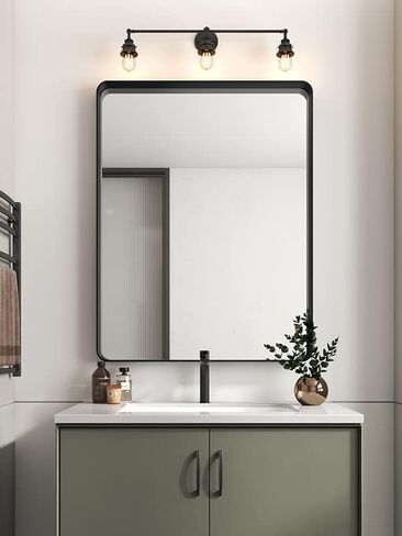 OKPAL Black Bathroom Mirror for Wall, 24x36 Inch Rectangular Black Metal Framed Mirror, Modern Wall Mounted Vanity Mirror for Bathroom, Vertical or Horizontal in Kuwait