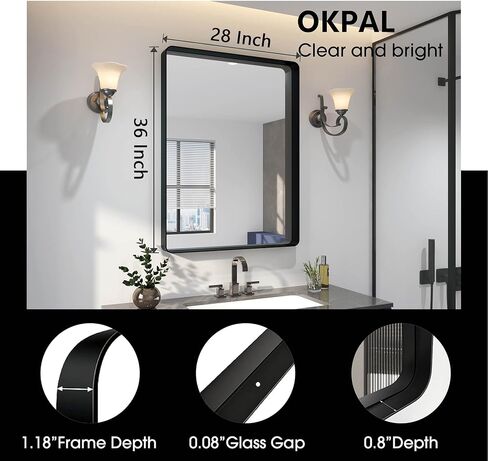 OKPAL Black Bathroom Mirror for Wall, 24x36 Inch Rectangular Black Metal Framed Mirror, Modern Wall Mounted Vanity Mirror for Bathroom, Vertical or Horizontal in Kuwait