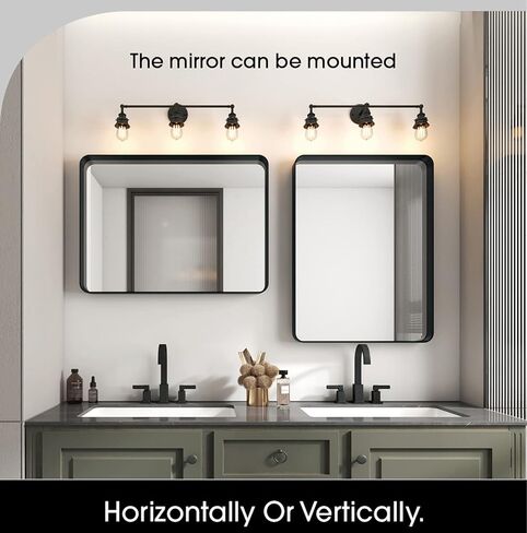 OKPAL Black Bathroom Mirror for Wall, 24x36 Inch Rectangular Black Metal Framed Mirror, Modern Wall Mounted Vanity Mirror for Bathroom, Vertical or Horizontal in Kuwait