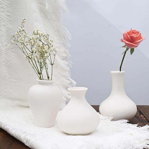 Hismir White Small Ceramic Vase Set of 5-Small Bud Flower Vases for Rustic Home Decor, Mini Vases for Modern Farmhouse Decor, Living Room, Shelf, Table, Bookshelf, Mantel and Entryway Decor in Saudi Arabia