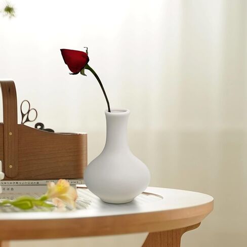 Hismir White Small Ceramic Vase Set of 5-Small Bud Flower Vases for Rustic Home Decor, Mini Vases for Modern Farmhouse Decor, Living Room, Shelf, Table, Bookshelf, Mantel and Entryway Decor in Saudi Arabia