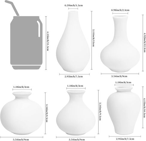 Hismir White Small Ceramic Vase Set of 5-Small Bud Flower Vases for Rustic Home Decor, Mini Vases for Modern Farmhouse Decor, Living Room, Shelf, Table, Bookshelf, Mantel and Entryway Decor in Saudi Arabia