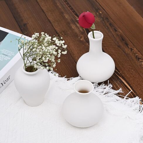 Hismir White Small Ceramic Vase Set of 5-Small Bud Flower Vases for Rustic Home Decor, Mini Vases for Modern Farmhouse Decor, Living Room, Shelf, Table, Bookshelf, Mantel and Entryway Decor in Saudi Arabia