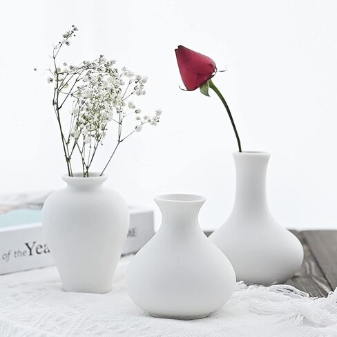 Hismir White Small Ceramic Vase Set of 5-Small Bud Flower Vases for Rustic Home Decor, Mini Vases for Modern Farmhouse Decor, Living Room, Shelf, Table, Bookshelf, Mantel and Entryway Decor in Saudi Arabia