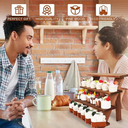 حامل كب كيك خشبي من OurWarm، حامل عرض حلوى الكيك مكون من 4 طبقات، رافعات خشبية ريفية للعرض لمصنوعات بائعي التجزئة، حامل كب كيك لـ 24 كب كيك (خشب الصنوبر، بني) in Saudi Arabia