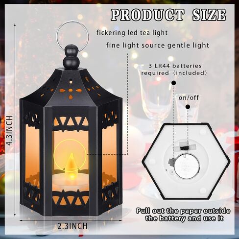 20 Pcs Halloween Vintage Candle Lantern LED Lantern with LED Candles Wedding Lanterns Decorative with Shining Decor LED Vintage Hanging Tealight Lantern for Table Home Party Decor (Black) in Kuwait